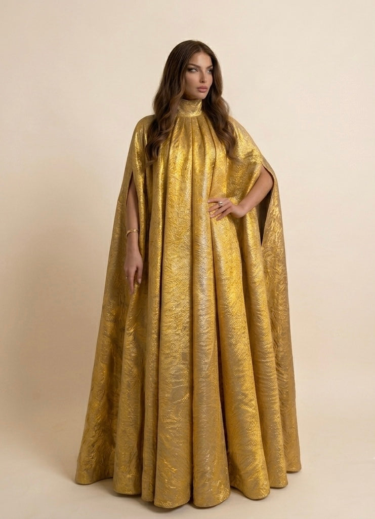 Golden Majestic Cape Dress