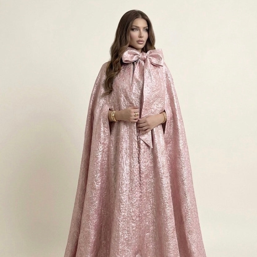 Blush Pink Bow Cape Dress