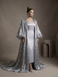Silver Shimmer Fringe Overlay & Satin Dress Set