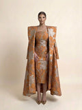 Bronze and Copper Floral Jacquard Coat Dress