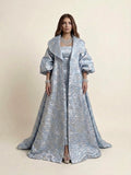 Silver Blue Jacquard Coat Dress